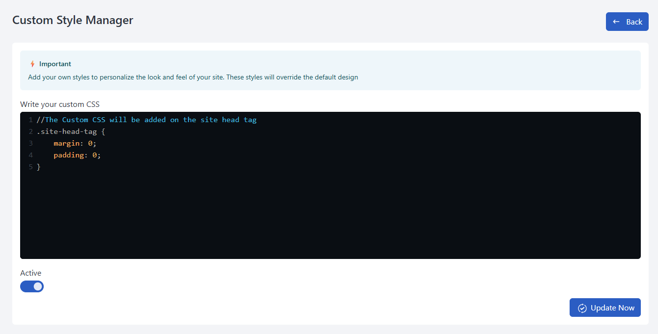 Custom Style Manager UI