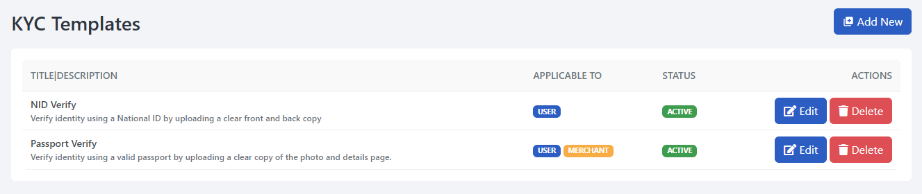 KYC Templates UI